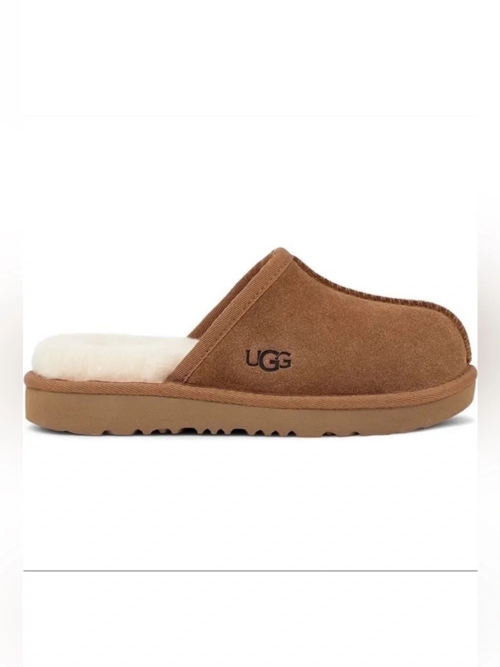 UGG Keegan Chestnut Suede Shearling Slide Slippers Kids Size 13 Cozy Comfort